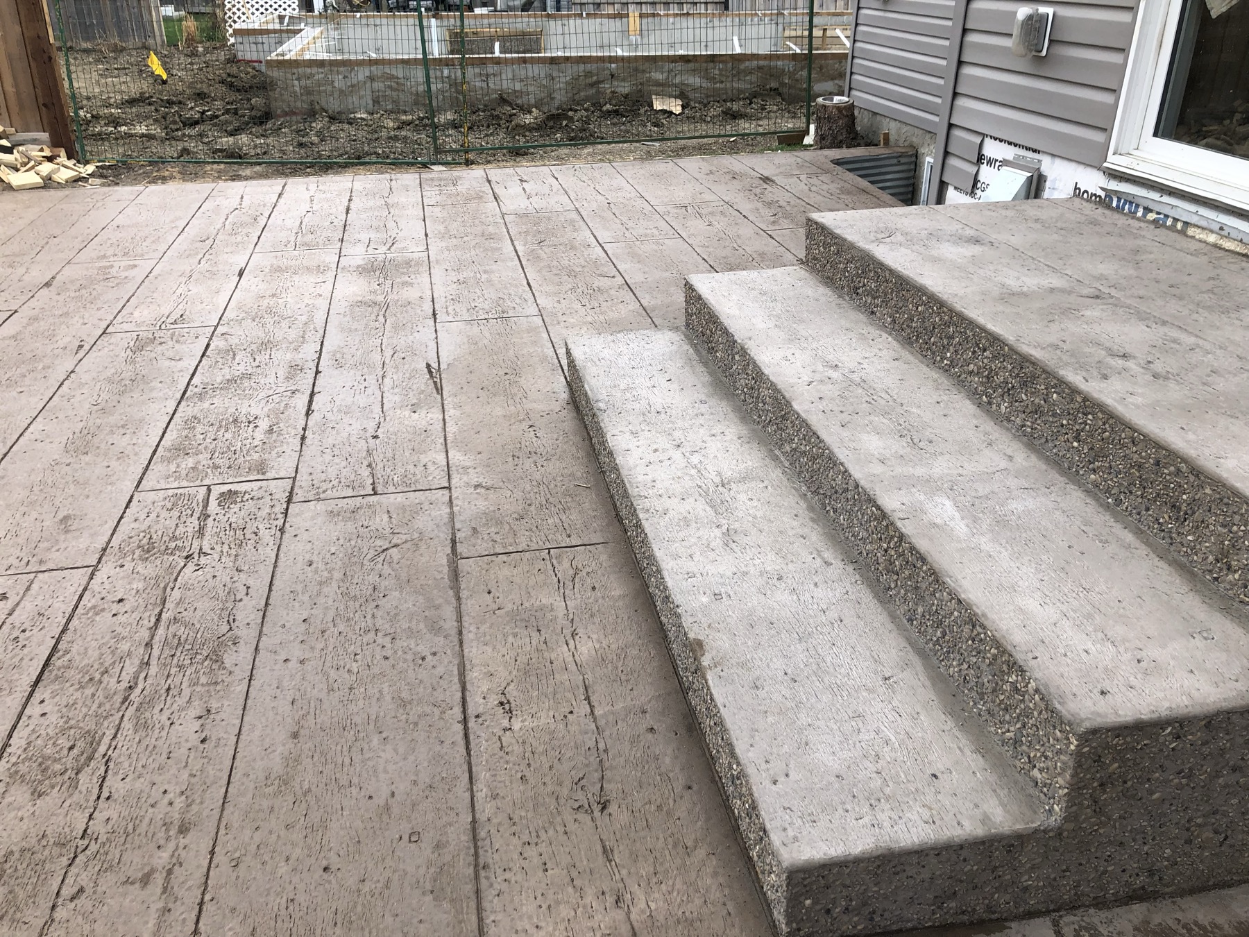Wood-Plank Stamped Patio + Steps